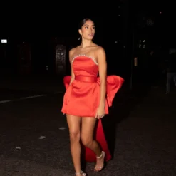 Alternative view of Satin Mini Dress with Detachable Bow and Pearl Accents for Girls