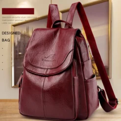 Large Capacity PU Leather Rucksack for Women - Vintage School and Travel Backpack