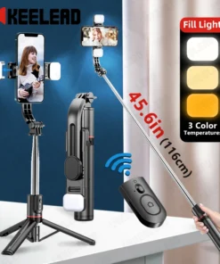 L13D Selfie Stick 1160mm with Wireless Bluetooth Double Fill Light Extended Tripod with Remote Shutter for Android IOS Cellphone