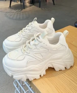 Alternative view of Women's Black Chunky Platform Sneakers - Summer Casual Mesh and Leather