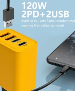 Alternative view of 120W Fast USB-C Charger with Quick Charge 3.0, 4 Ports, EU/US Plug - Compatible with Xiaomi, Samsung, iPhone