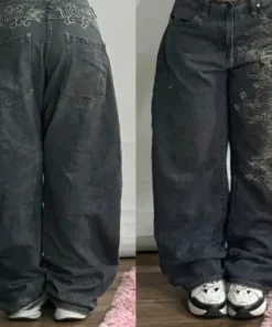Alternative view of Vintage Washed Baggy Jeans for Women - High Waist Wide Leg Y2K Style
