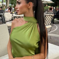 Alternative view of Satin Halter Backless Dress with Elegant Design for Summer Party Wear for Women