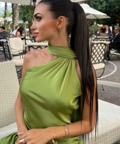 Alternative view of Elegant Satin Halter Backless Dress for Women - Summer Party Gown