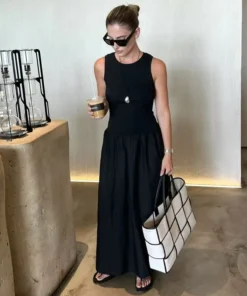 Alternative view of HXAO Khaki Elegant Long Dresses 2025 Women's Spring Sleeveless Black Dresses Fashion Casual Party Y2k Dress Vestidos For Female