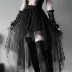 High-Waisted Net Skirt with Gothic Style Design for Women