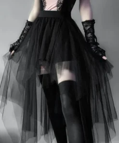 High-Waisted Gothic Style Net Skirt for Women