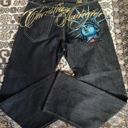 Vintage High Waist Straight Wide Leg Denim Jeans for Women