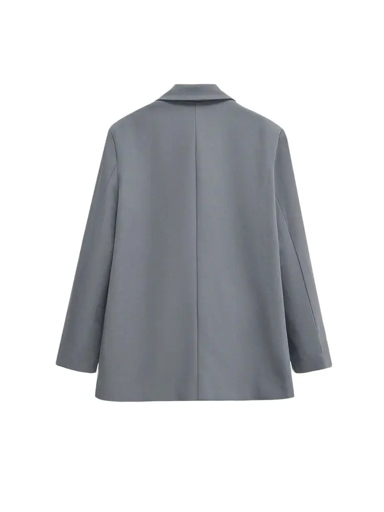 Women's Double Breasted Office Wear Blazer Coat, Long Sleeve, Flap Pockets, Female Outerwear, Chic Tops, Fashion - Image 3