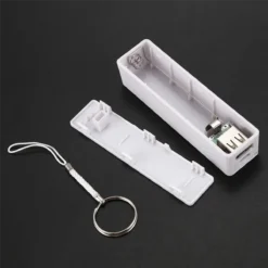 Portable Power Bank Charger with Keychain - White, 18650 Batteries Not Included