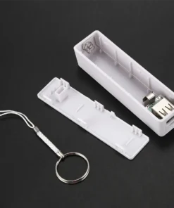 Portable Power Bank Charger (18650) - White, Keychain Included (Batteries Not Included)