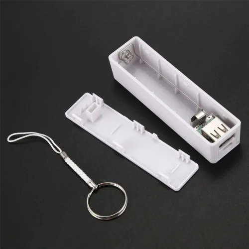 Portable Power Bank Charger (18650) - White, Keychain Included (Batteries Not Included)