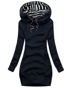 Alternative view of Hoodie Dress - Casual Solid Long Sleeve Pullover with Drawstring