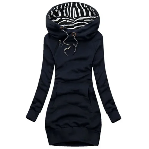 Alternative view of Hoodie Dress - Casual Solid Long Sleeve Pullover with Drawstring