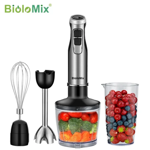 BioloMix 1200W 4-in-1 Immersion Hand Blender with Chopper and Smoothie Cup, Stainless Steel Blades