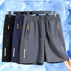 Men's Casual Beach Shorts with Quick Dry Ice Silk for Summer Jogging and Sports