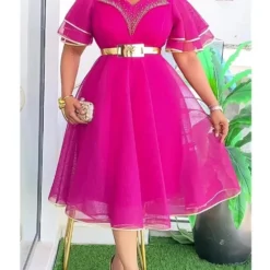 Elegant Plus Size Dashiki Ankara Midi Dress for Women – Perfect for Weddings and Parties