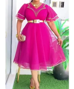 Elegant Plus Size African Dress for Women - Dashiki Ankara Midi Gown for Weddings and Parties