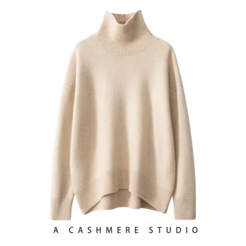 Alternative view of 2024 Autumn and Winter New Thick Cashmere Sweater Women High Neck Pullover Sweater Warm Loose Knitted Base Sweater Jacket Tops