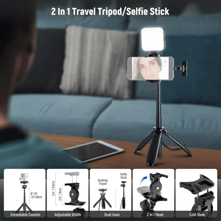 NEEWER Vlogging Kit for Phone with RGB LED Light/Lavalier Wireless Microphone System/Selfie Stick Tripod for iPhone Android - Image 5