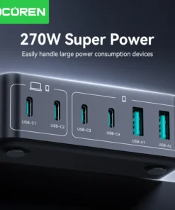 Alternative view of Rocoren 200W GaN Charger PD Fast Charging USB Type C Charger 270W 6 in 1 USBC Power Station For iPhone 16 15 Pro Max Xiaomi 14
