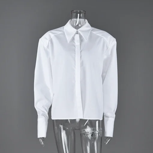 Puff Sleeve Blouse with Turn Down Collar and Single-Breasted Design for Office Ladies - Image 5