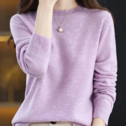 Alternative view of Merino Wool Sweater with O-Neck Design and Long Sleeves for Women
