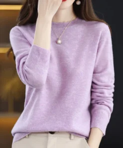 Alternative view of Fashion 100% Merino Wool Sweater Elegant Cashmere Pullover Women O-Neck Long Sleeve Knitwear Basic Clothing Jumper Tops