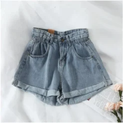 Alternative view of High-Waist Loose Denim Shorts with Retro Design for Women, Ideal for Casual Summer Wear