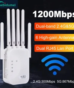 Kebidumei 1200/300Mbps Wifi Repeater Amplifier 2.4G 5G Network Expander Range Extender WiFi Signal Booster Wireless Wi-Fi Router