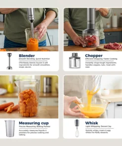 Alternative view of Powerful 1000W Stainless Steel Hand Blender with Mixing Beaker, Processor, and Whisk