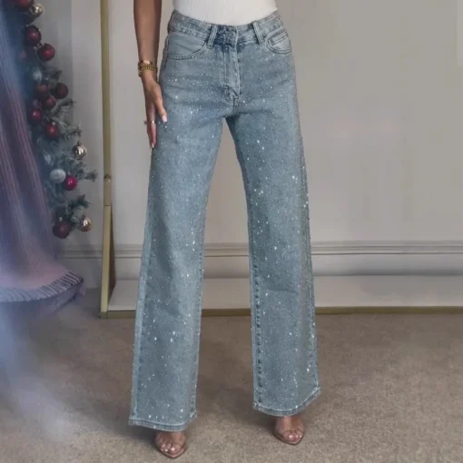 High-Waisted Distressed Straight Jeans with Pockets in Vintage Wash for Women - Image 4