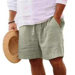 Alternative view of Cotton Lightweight Beach Shorts with Solid Color Design for Men