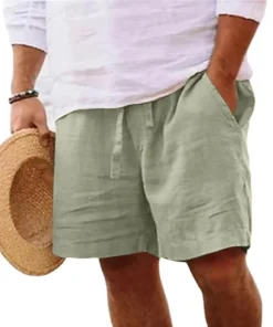 Alternative view of New Mens Cotton Solid Color Short Lightweight Gym Pants Linen Beach Shorts Men Jogging Sport Large Short Homme