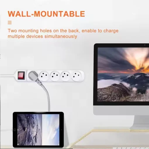 Melery Power Strip with 3/4/5 Way Outlets, 16A Wire, 1m Extension Cord for Home and Office Use - Image 4