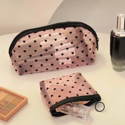 Alternative view of Heart Transparent Mesh Makeup Bag Multifunction Portable Women Cosmetic Storage Pouch Ladies Toiletry Lipstick Organizer Bags