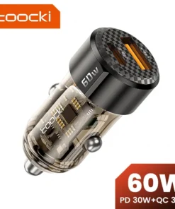 Toocki 60W Car Charger with 30W Quick Charge and Transparent Case for iPhone, Xiaomi, and Samsung