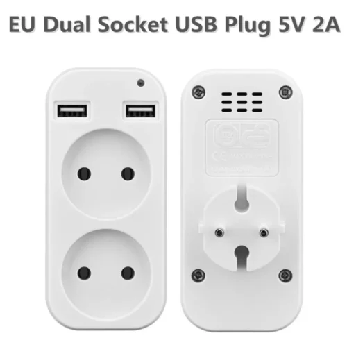 2025 EU Plug Power Strip Adapter Wall Double AC Socket Portable 2 USB Port for Mobile Phones 1200W 250V For Smartphones Tablets