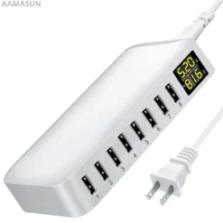 8-Port USB Charging Station with Fast Charging Technology and LCD Display for Multiple Devices