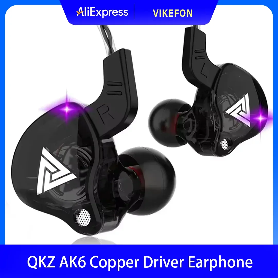 QKZ AK6 Wired Earbuds with Mic - 3.5MM HiFi In-Ear Headphones for Sports and Music, Copper Drivers, Bass Stereo