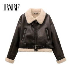 Faux Shearling Long Coat with Belt for Women, Thick and Warm Design