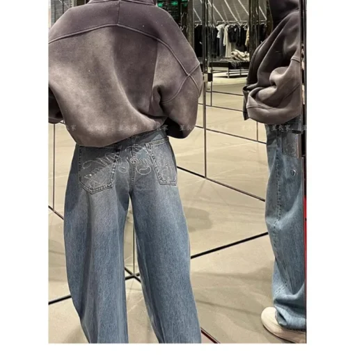 Loose Wide Leg Distressed Jeans for Women in Vintage American Style - Image 5