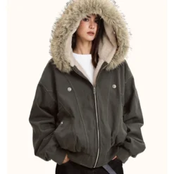 Alternative view of Parka Jacket with Thicken Padded Fur Collar for Men and Women in Winter Streetwear Style