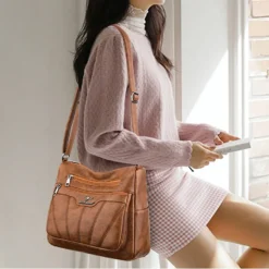 Alternative view of Soft Leather Crossbody Bag with Large Capacity for Women - Branded Designer Handbag