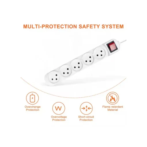 Melery Power Strip with 3/4/5 Way Outlets, 16A Wire, 1m Extension Cord for Home and Office Use - Image 2