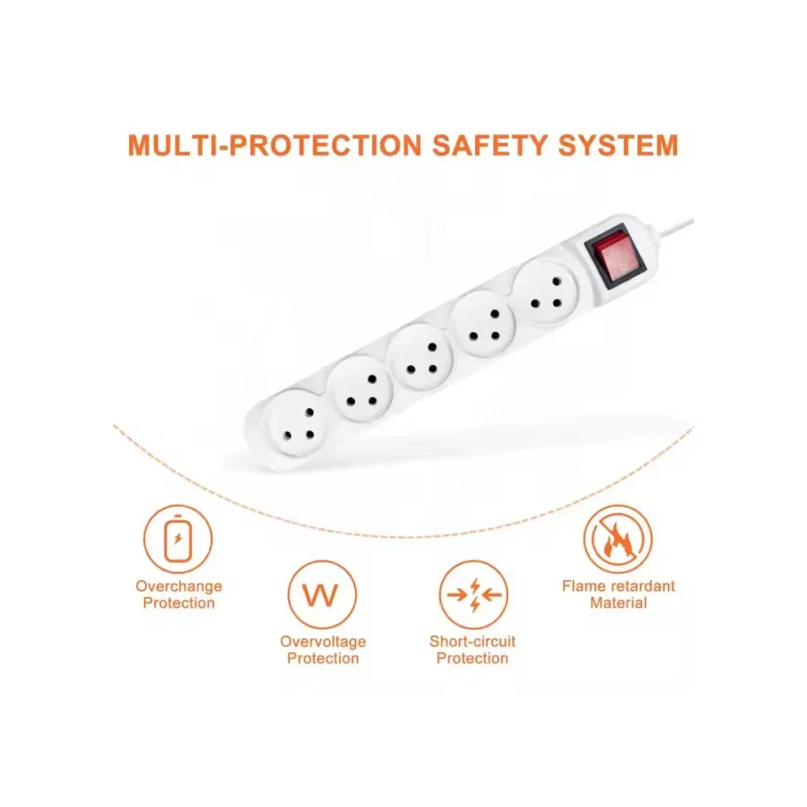 Melery Power Strip Israel Plug Outlets 3/4/5 Way AC Electric Sockets 16A Wire 1m Extension Cord Wall Mounted for Home Office - Image 2