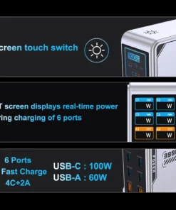 Alternative view of Ubigbuy 300W GaN Charger PPS PD 100W USB Type C 6-Port Digital Display Desktop Fast Charging Station for MacBook iPhone Samsung