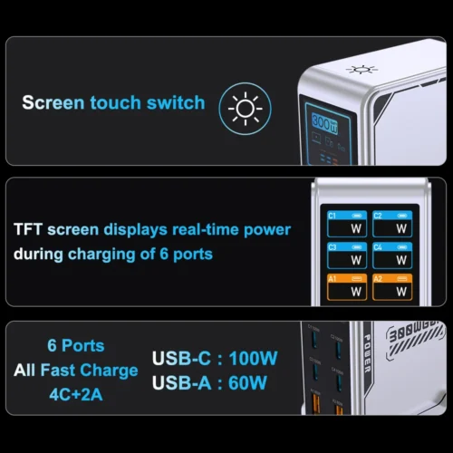 Alternative view of Ubigbuy 300W GaN Charger PPS PD 100W USB Type C 6-Port Digital Display Desktop Fast Charging Station for MacBook iPhone Samsung