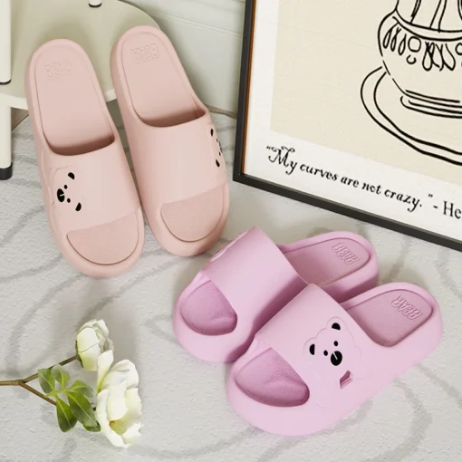 Women's Indoor Slippers - Lightweight Soft EVA Non-Slip Cartoon Bear Home Slides - Image 3