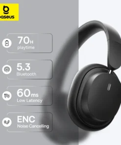 Baseus Bluetooth 5.3 Wireless Over-Ear Headphones with 70H Playtime and HIFI Sound Quality